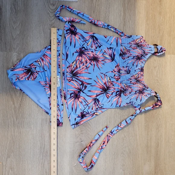 JESSICA SIMPSON Smocked Tankini Swim Top & Matching Bikini Bottom Botanical XL - Picture 7 of 16